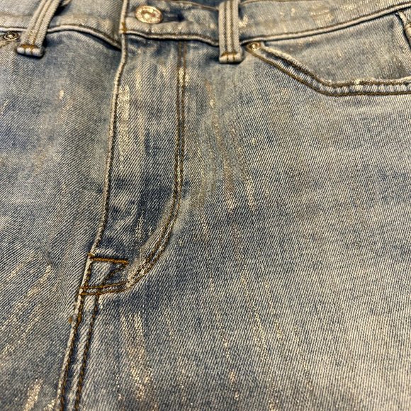 7 For All Mankind Silver Foiled High Waist Ankle Skinny Denim Jeans 27 - Picture 2 of 9